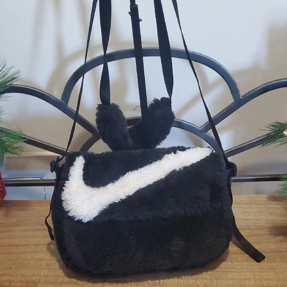 Nike Handbags - Nike Swoop Futura 365 Faux Fur Crossbody Bag in Black and White - Streetwear